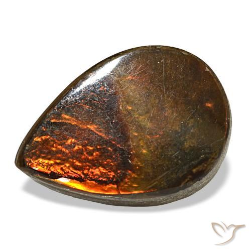 5.02 ct Multicolor Ammolite Gemstone, Ammolite Gem in Pear Cabochon Shape for Sale.