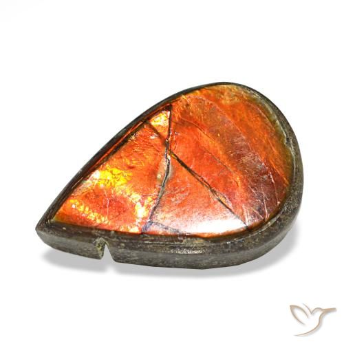 1.81 ct Multicolor Ammolite Gemstone, Ammolite Gem in Pear Cabochon Shape for Sale.