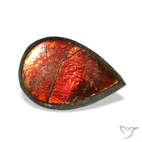 1.42 ct Multicolor Ammolite Stone, Natural Ammolite in Pear Cabochon Shape for Sale