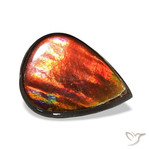 3.35 ct Multicolor Ammolite Stone, Natural Ammolite in Pear Cabochon Shape for Sale