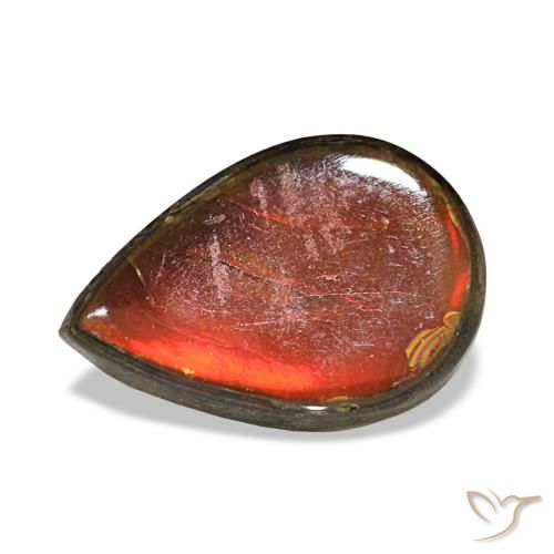 2.36 ct Multicolor Ammolite Gemstone, Ammolite Gem in Pear Cabochon Shape for Sale.