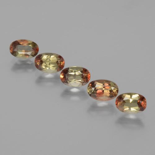 5pc Oval Multicolor Andalusite Lot from Brazil - Weight 2.62ct total / avg. 0.52ct each, Size 6 x 4.1mm, Color: Multicolor, Mohs Hardness 7.5 suitable for daily wear jewelry, Photo A