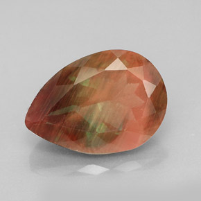 5.31 ct Red Andesine Labradorite Gemstone, Andesine Labradorite Gem in Pear Facet Shape for Sale.