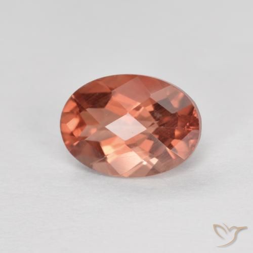 Labradorite andésine rouge de 0,83 ct, damier ovale de 7,2 x 5,2 mm du Congo, Photo A