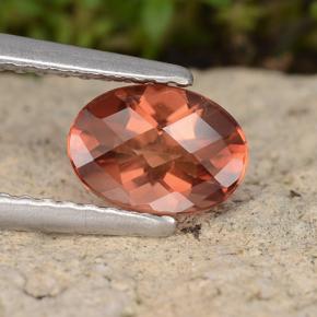 0.74 ct Orange Andesine Labradorite Gemstone, Andesine Labradorite Gem in Oval Checkerboard Shape for Sale.