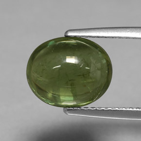 4.46 ct Green Apatite Gemstone, Apatite Gem in Oval Cabochon Shape for Sale.