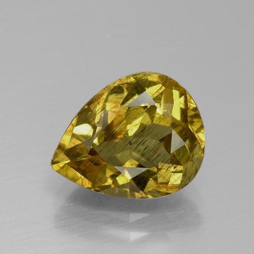 11 x 8.8mm Pear Golden Apatite from Madagascar, Weight of 3.33ct, Natural untreated Gemstone in VS-SI Clarity, 1pc Pear Facet Apatite - Color: Medium Gold, Mohs Hardness of 5 - 5, Photo A