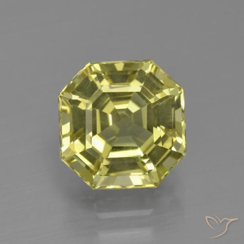 4.1ct Asscher Cut Yellow Apatite from Madagascar, Dimension 9.1 x 9mm, Natural untreated Gemstone, VVS-VS Clarity, 1 piece Apatite in Medium Yellow Color, Mohs Hardness of 5 - 5, Photo A
