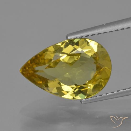 13.2 x 8.8mm Pear Yellow Apatite from Madagascar, Weight of 3.32ct, Natural untreated Gemstone in VS Clarity, 1pc Pear Facet Apatite - Color: Dijon Yellow, Mohs Hardness of 5 - 5, Photo A