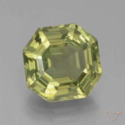 6.27ct Asscher Cut Green Apatite from Madagascar, Dimension 11.1 x 11mm, Natural untreated Gemstone, VVS-VS Clarity, 1 piece Apatite in Yellowish Green Color, Mohs Hardness of 5 - 5, Photo A