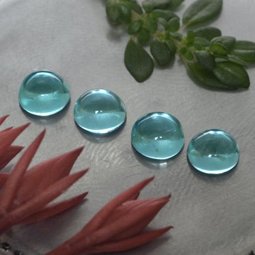4pc Round Cabochon Blue Apatite Lot from Madagascar - Weight 1.65ct total / avg. 0.41ct each, Size 4.3mm, Color: Aqua Blue, Mohs Hardness 5 - 5, Photo A