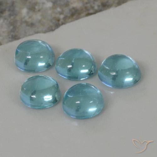 5pc Round Blue Apatite Lot from Madagascar - Weight 1.98ct total / avg. 0.4ct each, Size 4.4mm, Color: Aqua Blue, Mohs Hardness 5 - 5, Photo A