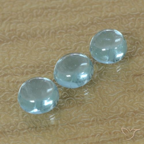 Lot of 3pc Round Greenish Blue Apatite from Madagascar - Size 4.9mm, Weight 1.6ct total / avg. 0.53ct each, Mohs Hardness 5 - 5, Photo A