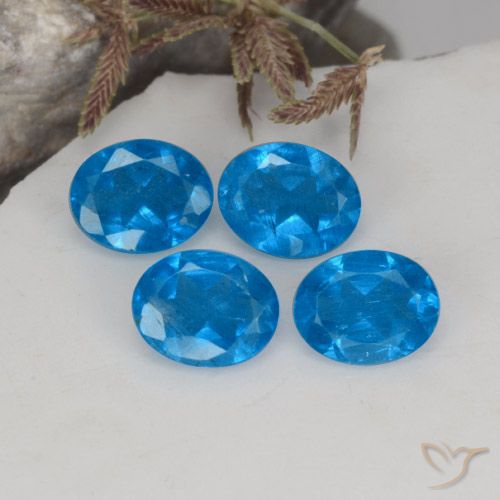 Lot of 4pc Oval Blue Apatite from Madagascar - Size 5.1 x 4mm, Weight 1.36ct total / avg. 0.34ct each, Mohs Hardness 5 - 5, Photo A