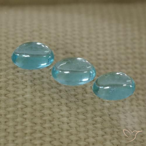 Lot of 3pc Oval Aqua Blue Apatite from Madagascar - Size 5.7 x 4mm, Weight 1.43ct total / avg. 0.48ct each, Mohs Hardness 5 - 5, Photo A