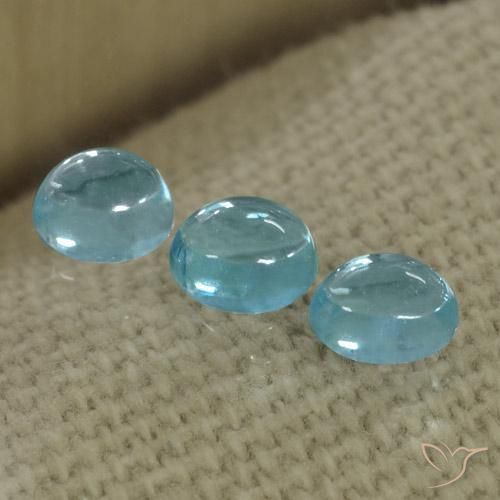 3pc Oval Blue Apatite Lot from Madagascar - Weight 1.43ct total / avg. 0.48ct each, Size 5 x 4.3mm, Color: Aqua Blue, Mohs Hardness 5 - 5, Photo A