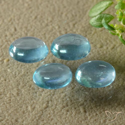 Lot of 4pc Oval Bright Greenish Blue Apatite from Madagascar - Size 5 x 4mm, Weight 1.32ct total / avg. 0.33ct each, Mohs Hardness 5 - 5, Photo A