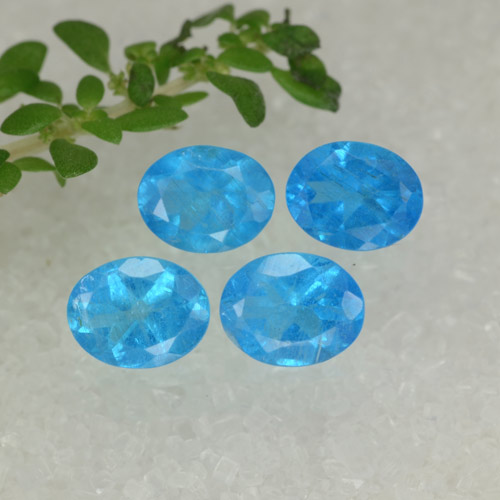 4pc Oval Blue Apatite Lot from Madagascar - Weight 1.43ct total / avg. 0.36ct each, Size 5.1 x 4mm, Color: Deep Azure, Mohs Hardness 5 - 5, Photo A