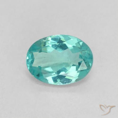 Apatite Turquoise Ovale 6,9 x 5,1mm de Madagascar, poids de 0,81 ct, pierre gemme naturelle Chauffé de pureté VS, 1 pièce Apatite oval facet, couleur : Vert bleu vif, dureté de Mohs de 5 à 5, Photo A