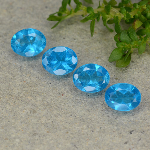 4pc Oval Deep Azure Apatite Lot from Madagascar - Weight 1.32ct total / avg. 0.33ct each, Size 5 x 4mm, Color: Deep Azure, Mohs Hardness 5 - 5, Photo A