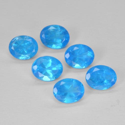 6pc Oval Deep Azure Apatite Lot from Madagascar - Weight 2.62ct total / avg. 0.44ct each, Size 4.9 x 4.1mm, Color: Deep Azure, Mohs Hardness 5 - 5, Photo A