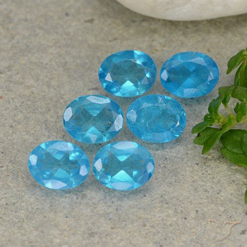 6pc Oval Azure Blue Apatite Lot from Madagascar - Weight 2.02ct total / avg. 0.34ct each, Size 5.1 x 4mm, Color: Azure Blue, Mohs Hardness 5 - 5, Photo A