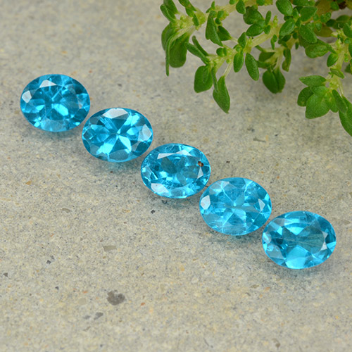 5pc Oval Facet Blue Apatite Lot from Madagascar - Weight 1.81ct total / avg. 0.36ct each, Size 5 x 4mm, Color: Electric Azure Blue, Mohs Hardness 5 - 5, Photo A