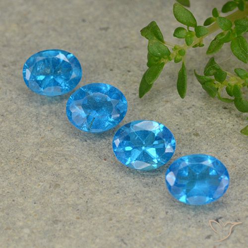 Lot of 4pc Oval Blue Apatite from Madagascar - Size 5.1 x 4.1mm, Weight 1.39ct total / avg. 0.35ct each, Color: Blue, Mohs Hardness 5 - 5, Photo A