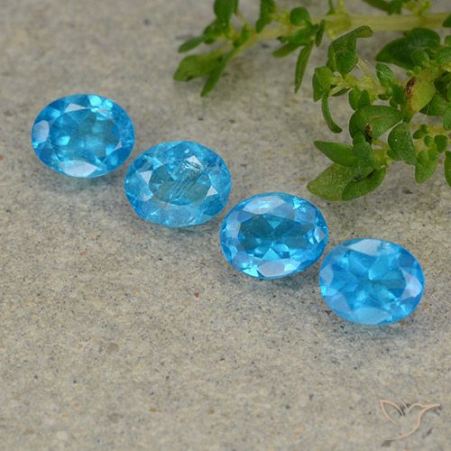 4pc Oval Blue Apatite Lot from Madagascar - Weight 1.11ct total / avg. 0.28ct each, Size 4.7 x 3.9mm, Color: Blue, Mohs Hardness 5 - 5, Photo A