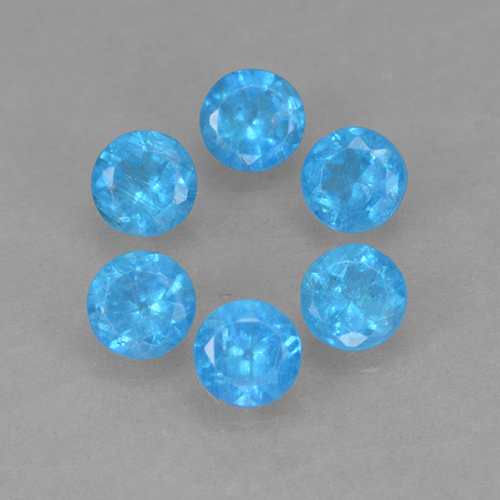 Lot of 6pc Round Deep Baby Blue Apatite from Madagascar - Size 3.4mm, Weight 1.13ct total / avg. 0.19ct each, Mohs Hardness 5 - 5, Photo A