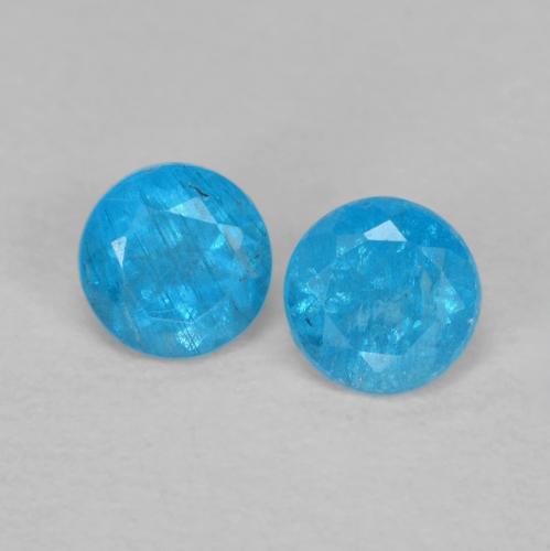 Paire assortie Apatite Bleu Tour de 3,6mm, poids total de 0,45 ct (0,23 ct en moyenne pour chaque), paire Apatite assorties de pureté VS et de couleur Bleu azur, pierre gemme naturelle Non traité, dureté Mohs de 5 à 5, Photo A