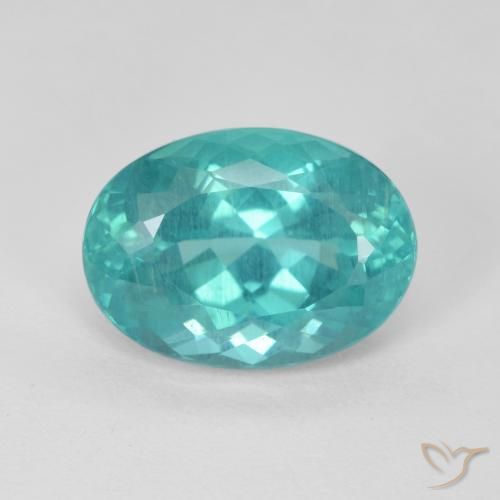 Apatite Turquoise Ovale 12,8 x 9,3mm de Madagascar, poids de 5,86 ct, pierre gemme naturelle Chauffé de pureté VS, 1 pièce Apatite oval facet, couleur : Sarcelle léger, dureté de Mohs de 5 à 5, Photo A