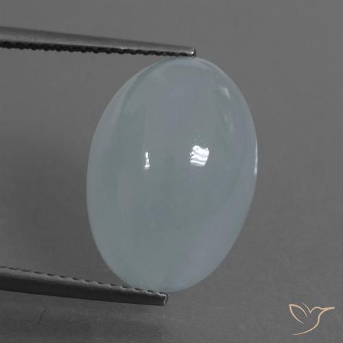 16.2 x 11.6mm Oval Cabochon Blue Aquamarine from Madagascar, Weight of 9.63ct, Natural untreated Gemstone in Translucent Clarity, 1pc Aquamarine - Color: Light Green-blue, Mohs Hardness of 7.5 - 8 suitable for daily wear jewelry, Stone of Communication, Photo A