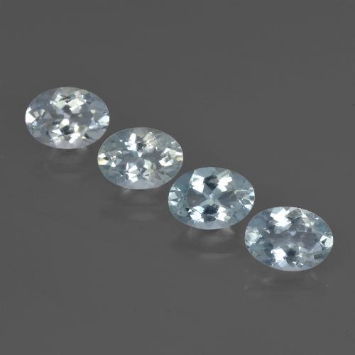 Lot de 4pc Aigue marines Bleu clair Ovale de l'Inde - Poids total 2,96 ct / moy. 0,74 ct chaque, taille 7,1 x 5,2mm, couleur : Bleu clair, dureté de Mohs 7.5 à 8 convient aux bijoux de tous les jours, pierre de sagesse, Pierre de communication, Photo A