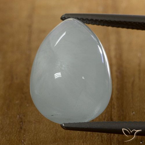 15.88ct Pear Cabochon White Aquamarine from Madagascar, Dimension 18.2 x 13mm, Translucent Clarity, Natural untreated gemstone, 1pc Aquamarine in Bluish White Color, Mohs Hardness of 7.5 - 8 suitable for daily wear jewelry, Pisces Zodiac Stone, Photo A