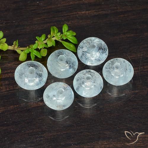 Lot de 6pc Aigue marines Bleu rondelle de l'Inde - Poids total 7,47 ct / moyenne 1,25 ct chaque, taille 6,4x6,3 mm, couleur : Bleu bébé, dureté de Mohs 7.5 à 8 convient aux bijoux de tous les jours, pierre de sagesse, Pierre de communication, Photo A
