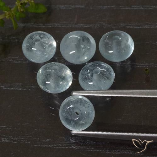 Lote de 6 piezas de Aguamarina Azul Rondelle de India - Tamaño 6,8x6,7 mm, peso 8,37 ct en total / promedio. 1,4 ct cada uno, Color: Azul-verde claro, Dureza Mohs 7.5 - 8 Adecuado para joyas de uso diario, Piedra del zodiaco de Piscis, Photo A