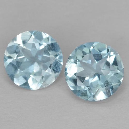 Matching Pair of 4mm Round Facet Blue Aquamarine, Weight of 0.39ct total / avg. 0.2ct each, Matching Aquamarine Pair in VS Clarity in Light Aqua Blue Color, Natural heated gemstone, Mohs Hardness 7.5 - 8 suitable for daily wear jewelry, Stone of Communication, Photo A