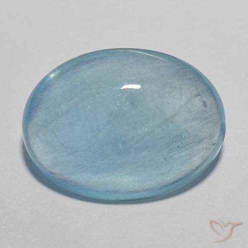19.8 x 14.9mm Oval Cabochon Blue Aquamarine from Madagascar, Weight of 15.1ct, Natural untreated gemstone in Transparent Clarity, 1pc Aquamarine - the Color is Light Blue, Mohs Hardness of 7.5 - 8 suitable for daily wear jewelry, March Birthstone, Photo A
