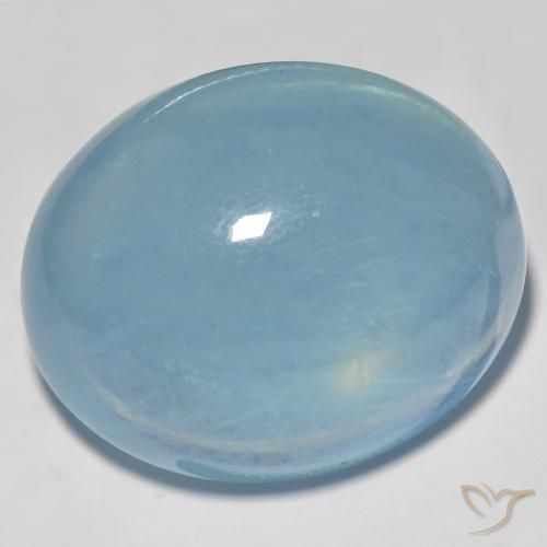 43.77 ct Blue Green Aquamarine, 25.2 x 20.6 mm Oval Cabochon From Madagascar, Photo A