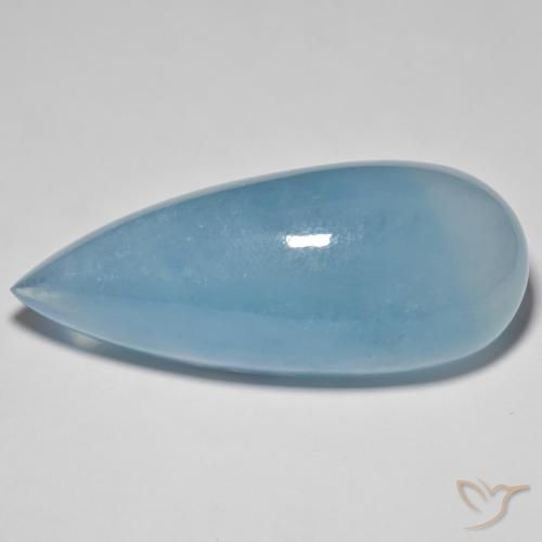 71.19 ct Blue Green Aquamarine, 42.9 x 17.9 mm Pear Cabochon From Madagascar, Photo A