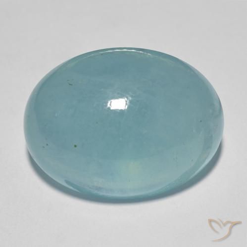 19.58ct Oval Light Blue Green Aquamarine from Madagascar, Dimension 19.4 x 14.8mm, Natural untreated Gemstone, Transparent Clarity, 1pc Oval Cabochon Aquamarine, Mohs Hardness of 7.5 - 8 suitable for daily wear jewelry, Unblocks Throat Chakra, Photo A
