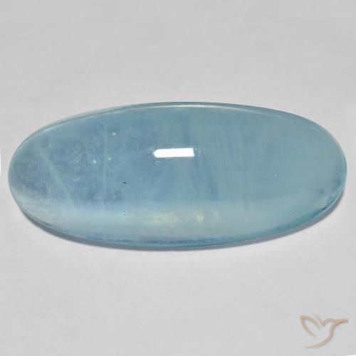 31.34 ct Blue Green Aquamarine, 33.9 x 14.6 mm Oval Cabochon From Madagascar, Photo A
