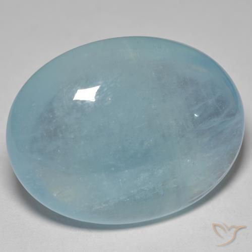 71.79ct Oval Light Blue Green Aquamarine from Madagascar, Dimension 34.1 x 26.4mm, Natural untreated Gemstone, Transparent Clarity, 1pc Oval Cabochon Aquamarine, Mohs Hardness of 7.5 - 8 suitable for daily wear jewelry, March Birthstone, Photo A
