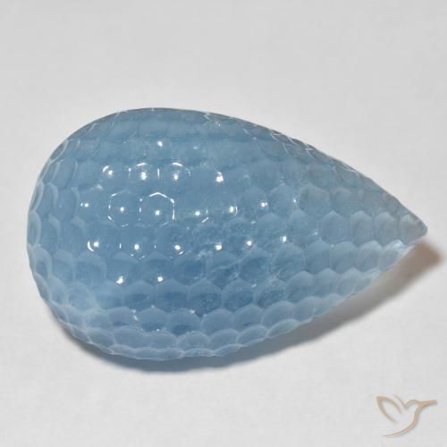 65.04 ct Blue Aquamarine Stone, Natural Aquamarine in Carved Pear Shape for Sale