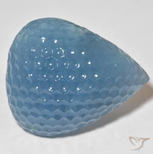 97.31 ct Blue Aquamarine Stone, Natural Aquamarine in Carved Pear Shape for Sale