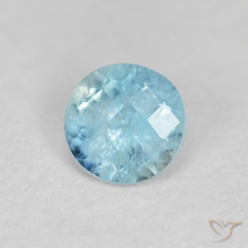 0.34 ct Blue Aquamarine Stone, Natural Aquamarine in Round Checkerboard Shape for Sale