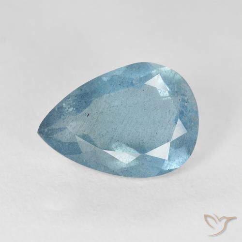 3.48ct Natural Light Greenish Blue Aquamarine, Pear Shape, VS-SI
