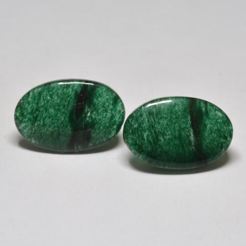 2pc Matching Oval Aventurines in Size 16.4 x 10.8mm, Weight 13.04ct total / avg. 6.52ct each, Cool Forest Green in Translucent Clarity, Natural untreated gemstone, Mohs Hardness 7 suitable for daily wear jewelry, Photo A