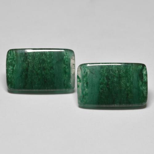 Coppia Avventurina Taglio a baguette abbinata 17,5 x 10,9mm - Peso 16,76 ct totali / media. 8,38 ct ciascuno, pietra preziosa naturale non trattati, colore Fresco verde foresta in purezza Translucent, durezza Mohs 7 adatto per gioielli da indossare ogni giorno, Photo A